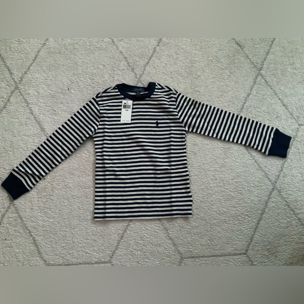 Polo Ralph Lauren Kids Navy and White Striped Long Sleeve Tee Size 6